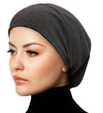 charcoal gray heather beanie snood cap for underscarf or hair loss chemo or alopecia balding