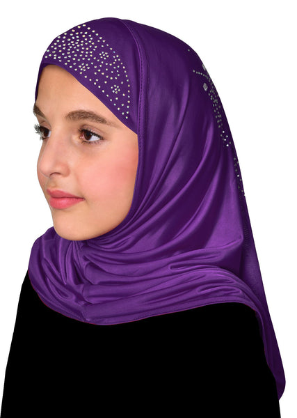 Wholesale Aiyah Amira Hijab GIRL'S 1 piece Lycra Pull On Headscarf 24 PURPLE