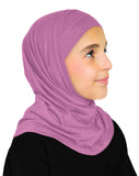 beautiful orchid lilac lavender color girls hijab 2 piece amira undercap and hood instant pull-on headscarf in cotton