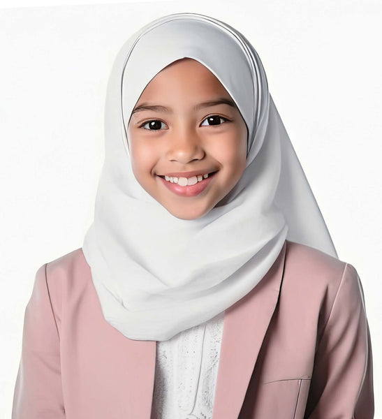 Girl's Jersey Cotton White Shawl with Free Matching Underscarf Hijab Cap school Hijabs