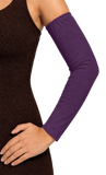 purple Adult arm sleeve covers with upper arm elastic and hemmed at the wrist