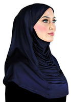 muslim women's navy blue lycra amira hijab 1 piece head scarf easy pull 