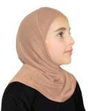 sandy beige cotton amira hijab for kids easy instant pull on islamic hair cover for children