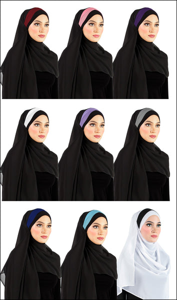 Wholesale 1 Dozen Chiffon Wrap Hijab with 1 Color Stripe Chiffon shawls