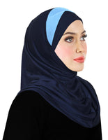 navy blue hijab for muslim women with winter blue pleats at the forehead sporty attire