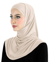 Oatmeal beige color Women's 2 piece cotton amira hijab pull on easy cool head scarf