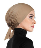 tan cotton bonet hijab underscarf beanie cap with ties