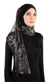 black stylish mona kuwaiti hijab wrap with gold nexus design