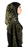 black stylish mona kuwaiti hijab wrap with green velvet