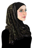 green velvet black stylish mona kuwaiti hijab wrap with satin trim