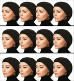 Wholesale set of 6 ALL BLACK Cotton Snood LARGE Khatib Underscarf Hijab Caps