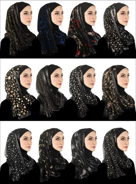 Wholesale 1 Dozen Stylish Mona Kuwaiti Hijabs with Wrap Shawl